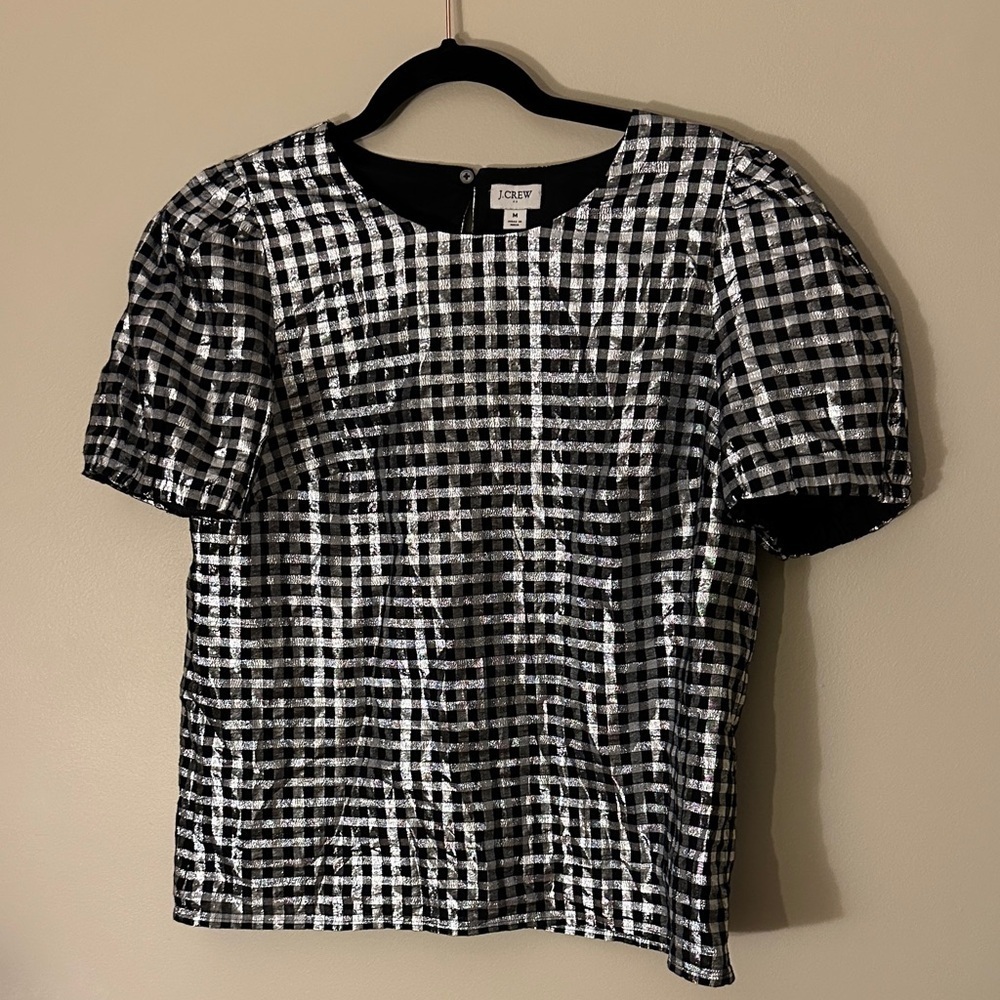 J. Crew Black and White Gingham Blouse